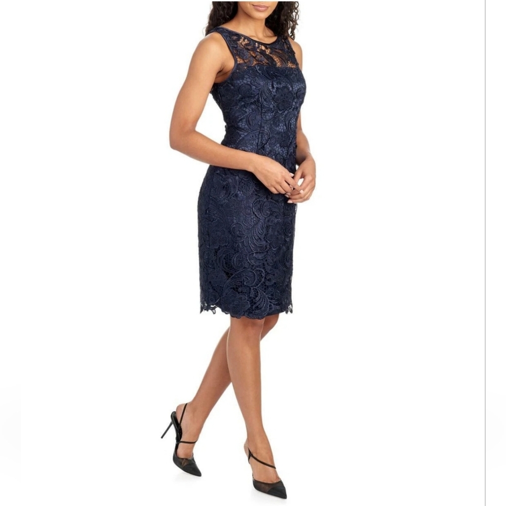 Adrianna Papell Navy Blue Lace Sheath Dress - Picture 5 of 5